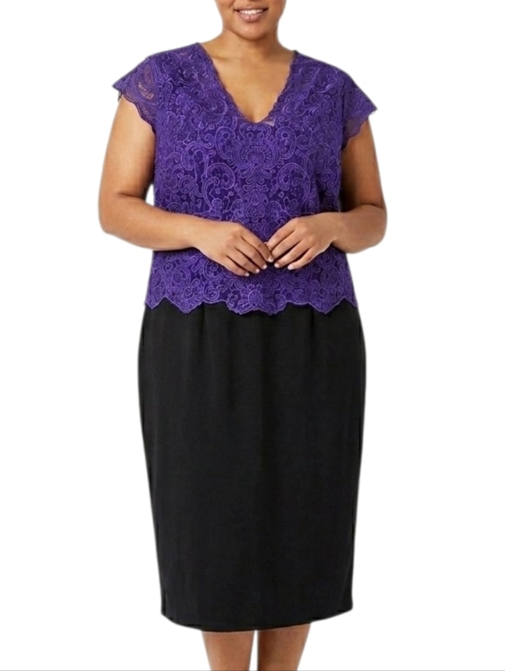 INC Lace Top Two-Tone Dress Plus Size 20W NWT Purple Black Office Work Evening